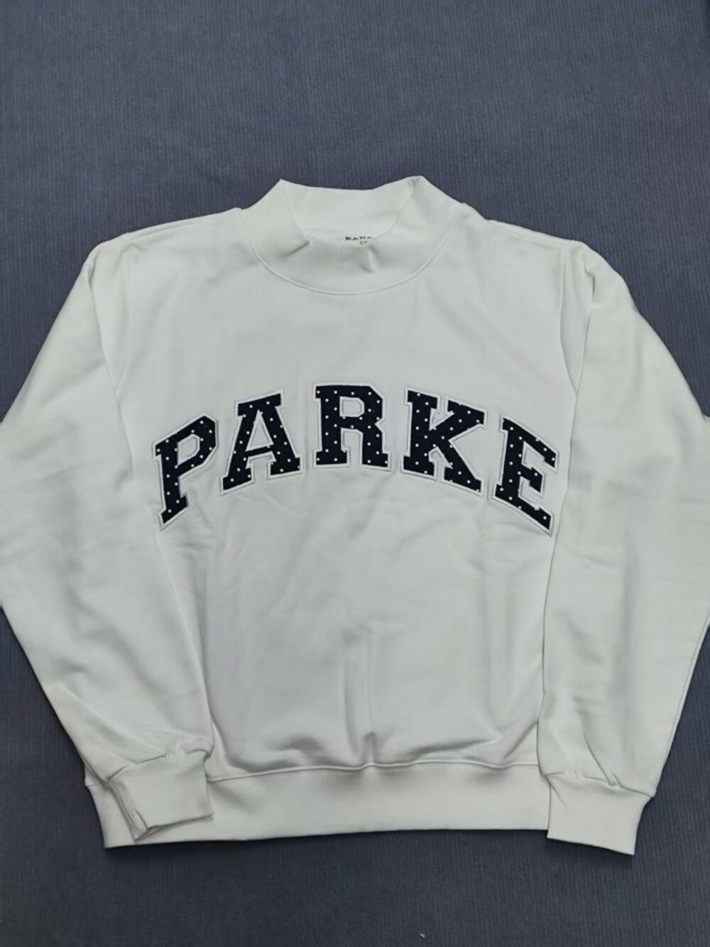 PARKE Ivory Varsity Polka Dots Logo Mock Neck Sweatshirt